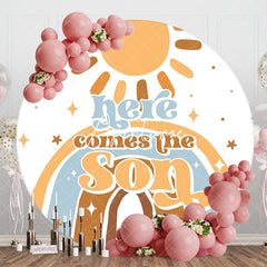 Aperturee - Aperturee Here Comes The Son Rainbow Round Baby Shower Backdrop