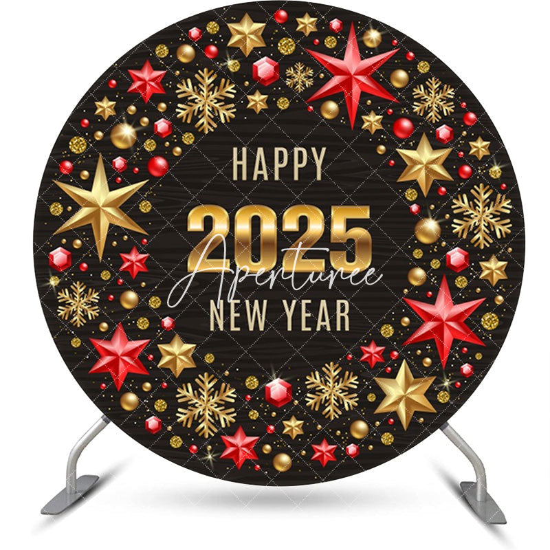 Aperturee - Aperturee Hexagram Red Gold Happy 2025 New Year Round Backdrop