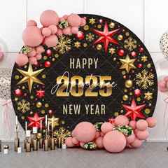 Aperturee - Aperturee Hexagram Red Gold Happy 2025 New Year Round Backdrop