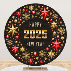 Aperturee - Aperturee Hexagram Red Gold Happy 2025 New Year Round Backdrop