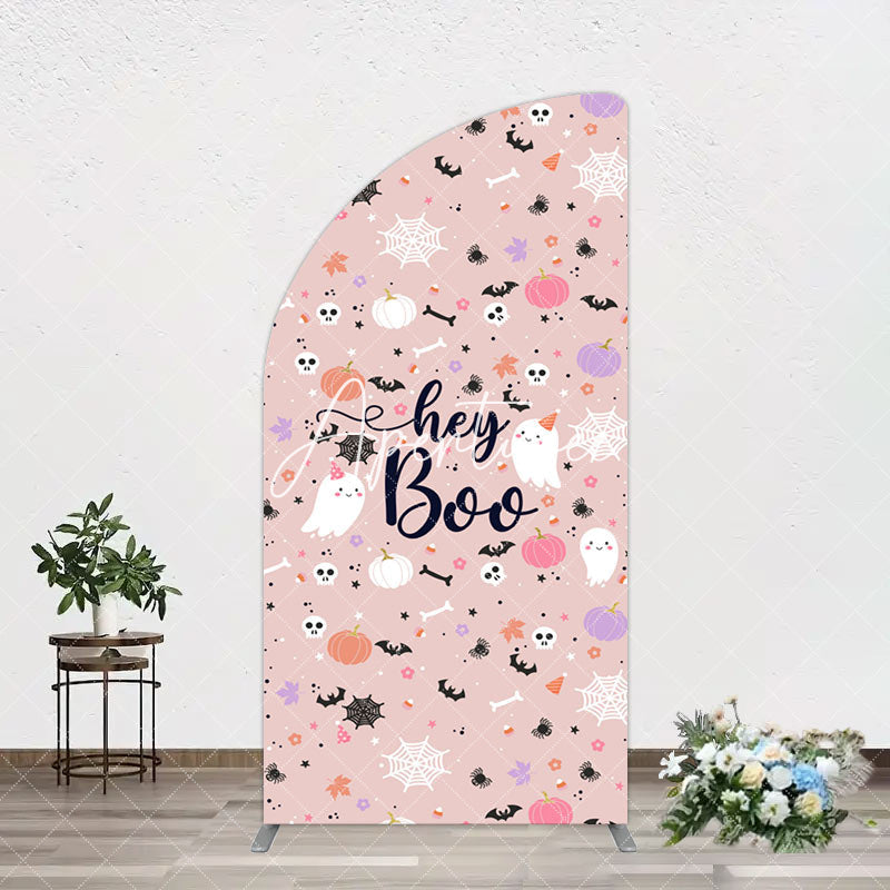 Aperturee - Aperturee Hey Boo Halloween Pink Baby Shower Arch Backdrop