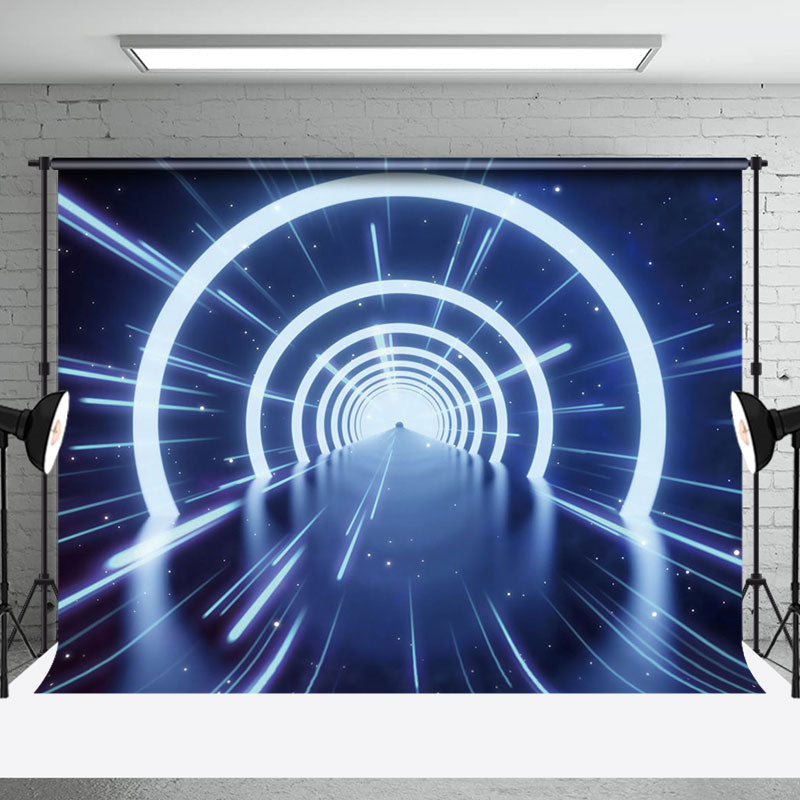 Aperturee - Aperturee High-Tech Tunnel Blue Lights Photography Backdrop