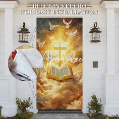 Aperturee - Aperturee Holy Gold Light Cross Dove Bible Easter Door Cover