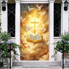 Aperturee - Aperturee Holy Gold Light Cross Dove Bible Easter Door Cover