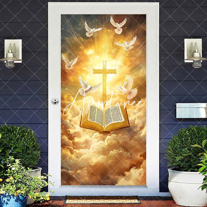 Aperturee - Aperturee Holy Gold Light Cross Dove Bible Easter Door Cover