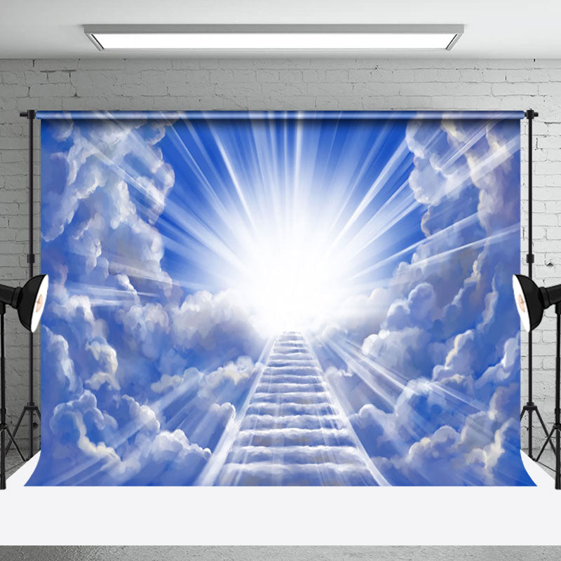 Aperturee - Aperturee Holy Light Blue Cloud Heaven Ladder Easter Backdrop