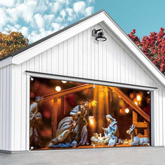 Aperturee - Aperturee Holy Light Bokeh Jesus Birth Barn Garage Door Banner