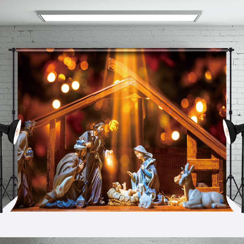 Aperturee - Aperturee Holy Night Gold Nativity Bokeh Christmas Backdrop