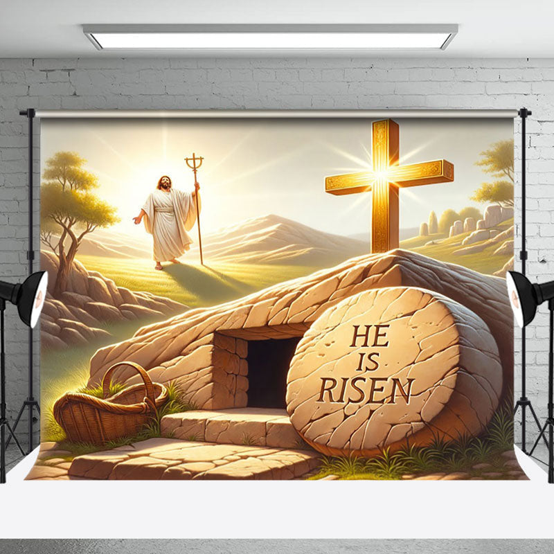 Aperturee - Aperturee Holy Sunlight Plain Cross Jesus Tomb Easter Backdrop