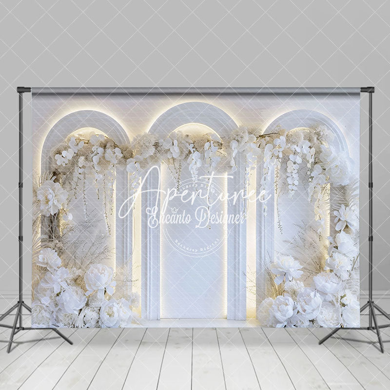 Aperturee - Aperturee Holy White Arch Lighted Wall Floral Wedding Backdrop