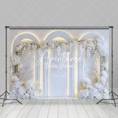 Aperturee - Aperturee Holy White Arch Lighted Wall Floral Wedding Backdrop