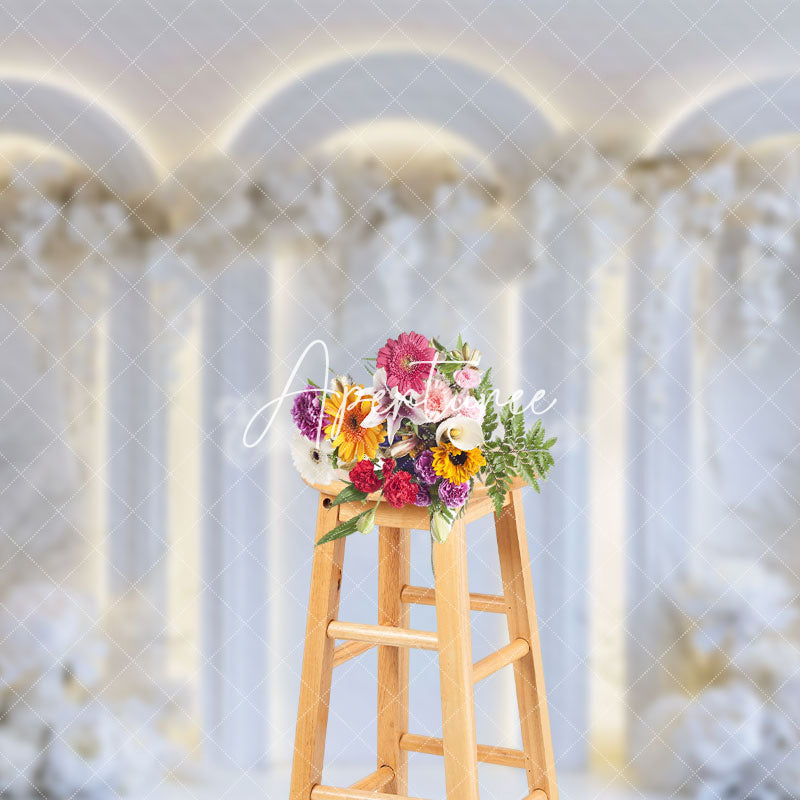 Aperturee - Aperturee Holy White Arch Lighted Wall Floral Wedding Backdrop