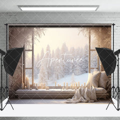 Aperturee - Aperturee Holy White Snwoy Forest Window Christmas Backdrop