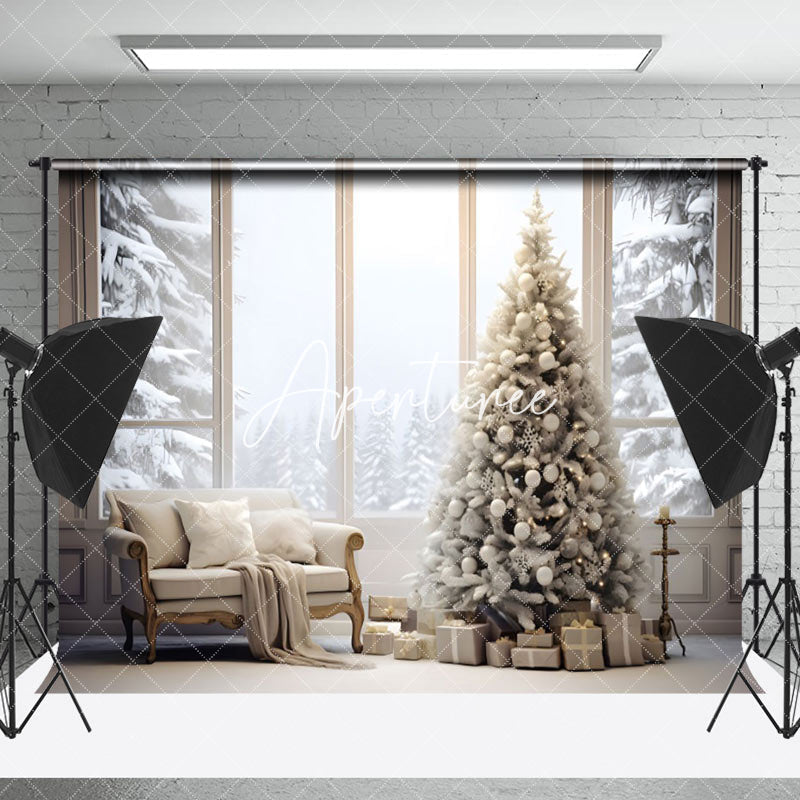 Aperturee - Aperturee Holy White Sofa Xmas Trees Window Christmas Backdrop