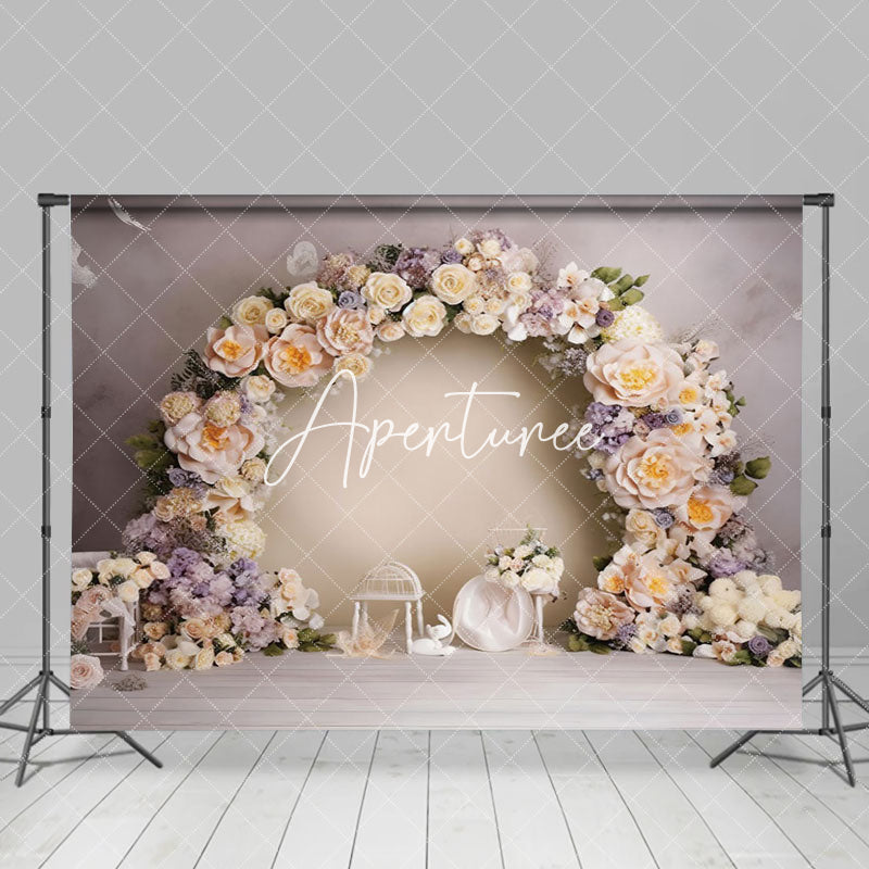 Aperturee - Aperturee Holy White Wall Arch Floral Fine Art Photo Backdrop