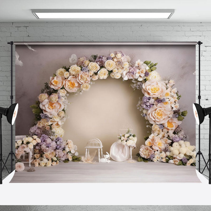 Aperturee - Aperturee Holy White Wall Arch Floral Fine Art Photo Backdrop