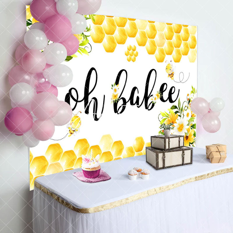 Aperturee - Aperturee Honeycomb Oh Babee Floral Baby Shower Backdrop