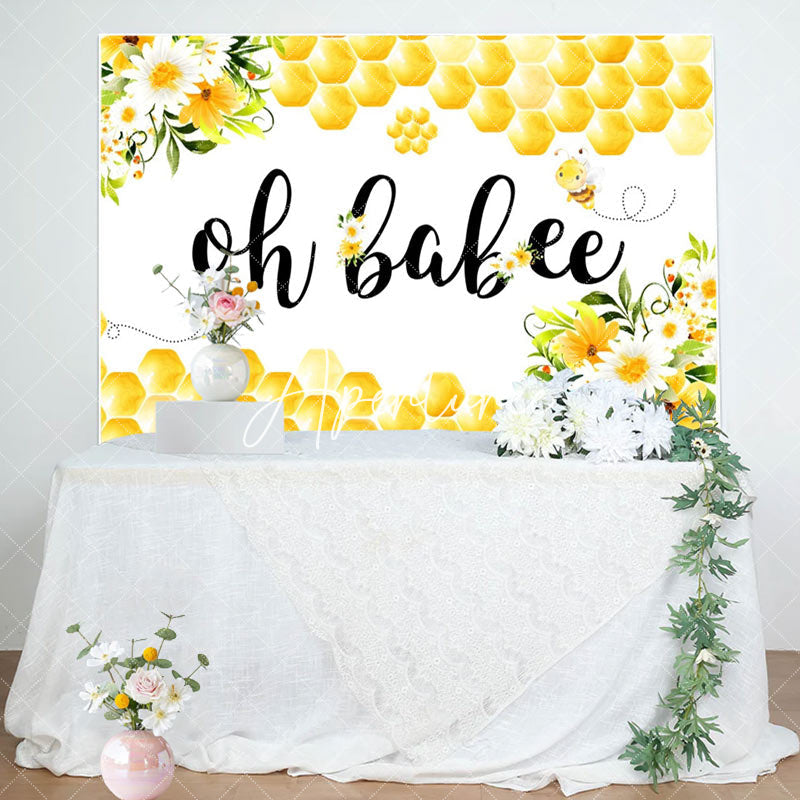 Aperturee - Aperturee Honeycomb Oh Babee Floral Baby Shower Backdrop