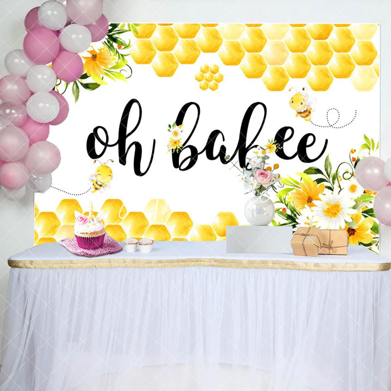 Aperturee - Aperturee Honeycomb Oh Babee Floral Baby Shower Backdrop