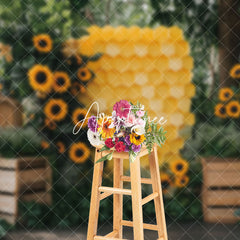 Aperturee - Aperturee Honeycomb Sunflower Plant Leaves Spring Backdrop