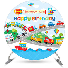 Aperturee - Aperturee Honk Beep Vroom Choo Round Happy Birthday Backdrop