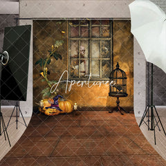 Aperturee - Aperturee Horrible Window Interior Pumpkin Halloween Backdrop