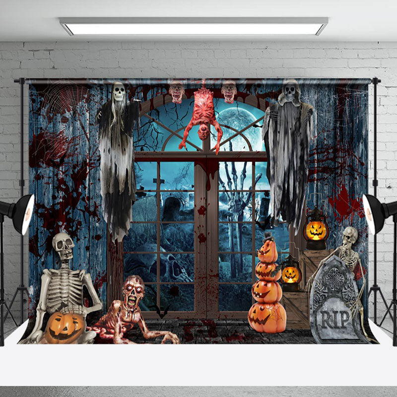 Aperturee - Aperturee Horror Bloody Skeleton Haunted Halloween Backdrop