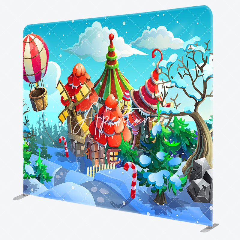 Aperturee - Aperturee Hot Air Balloon Candy Cane Town Double-Sided Backdrop