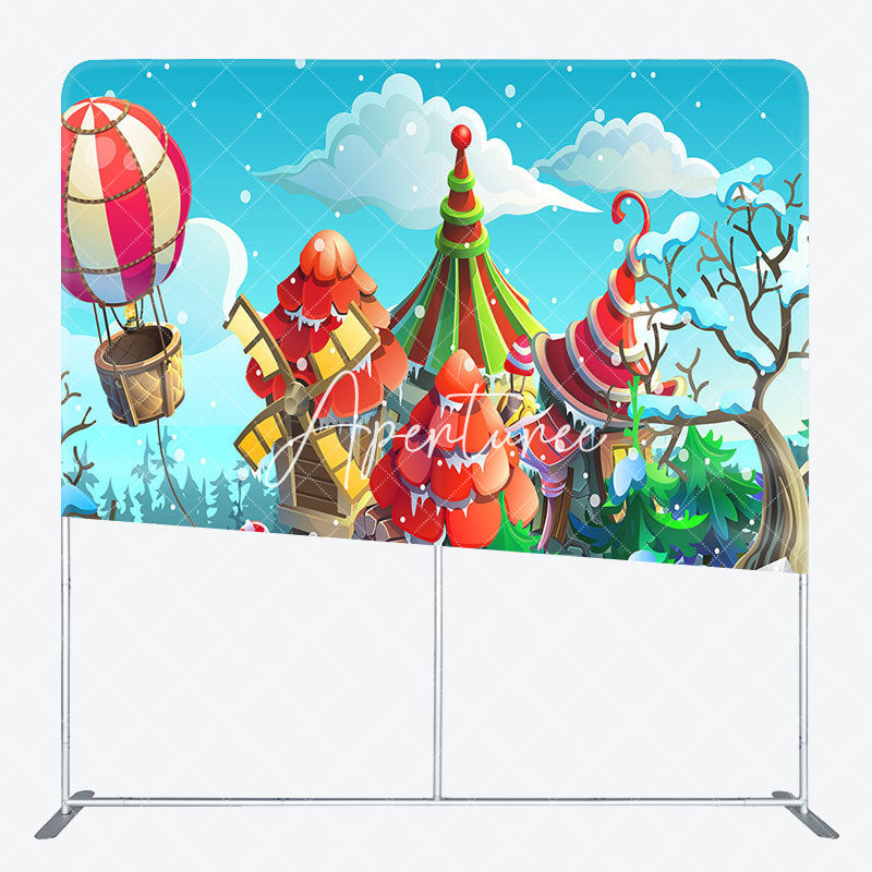 Aperturee - Aperturee Hot Air Balloon Candy Cane Town Double-Sided Backdrop