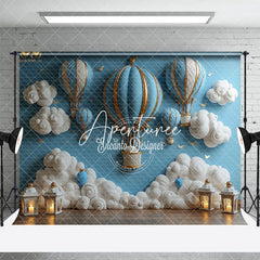 Aperturee - Aperturee Hot Air Balloon Cloud Cake Smash Backdrop For Boy