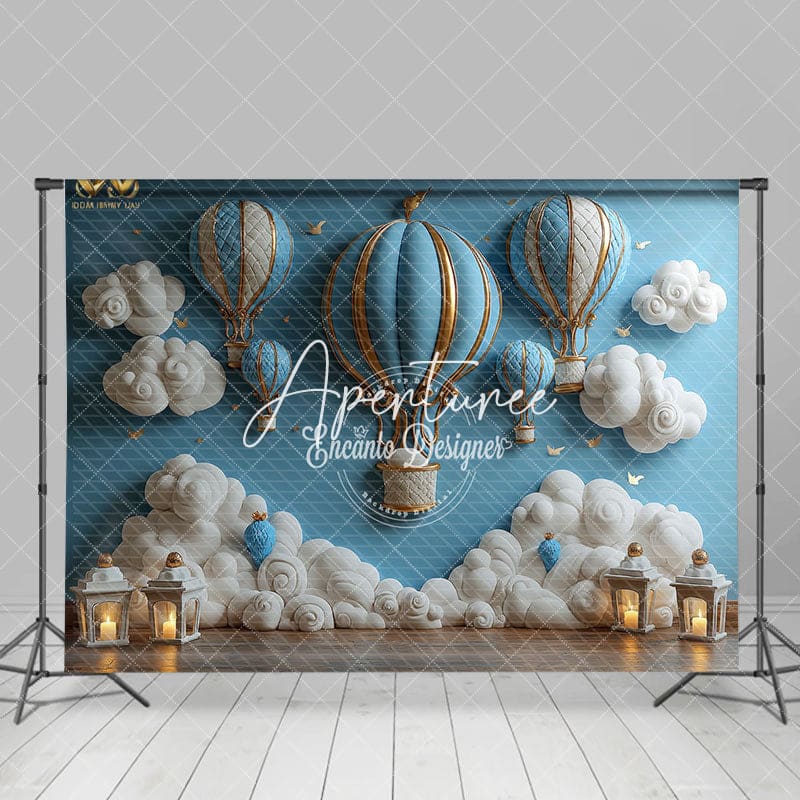 Aperturee - Aperturee Hot Air Balloon Cloud Cake Smash Backdrop For Boy