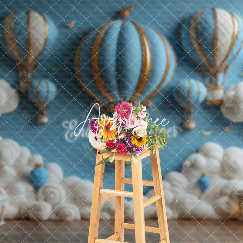 Aperturee - Aperturee Hot Air Balloon Cloud Cake Smash Backdrop For Boy