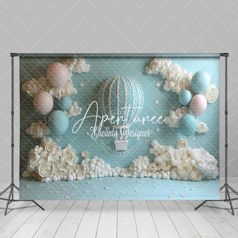 Aperturee - Aperturee Hot Air Balloon Stars Birthday Photography Backdrop