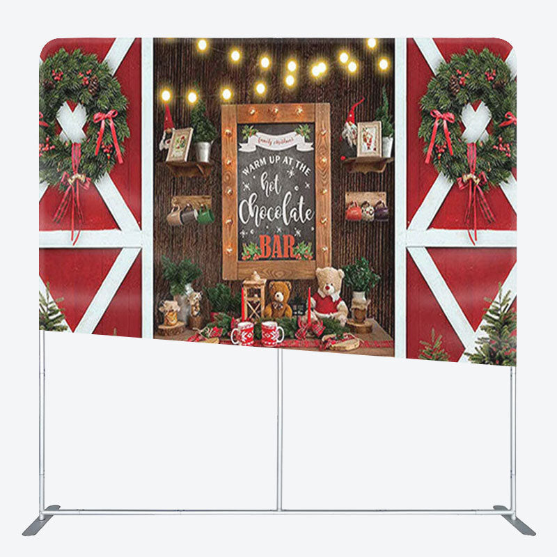 Aperturee - Aperturee Hot Chocolate Bar Red Wood Door Happy Christmas Backdrop