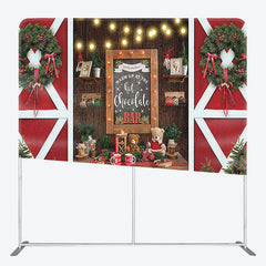 Aperturee - Aperturee Hot Chocolate Bar Red Wood Door Happy Christmas Backdrop