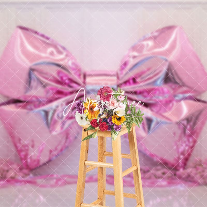 Aperturee - Aperturee Hot Pink Bow Floral Romantic Wedding Photo Backdrop