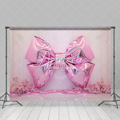 Aperturee - Aperturee Hot Pink Bow Floral Romantic Wedding Photo Backdrop