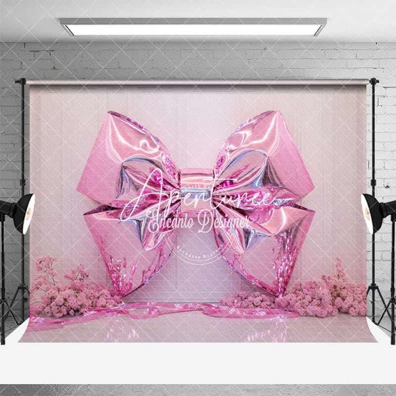 Aperturee - Aperturee Hot Pink Bow Floral Romantic Wedding Photo Backdrop