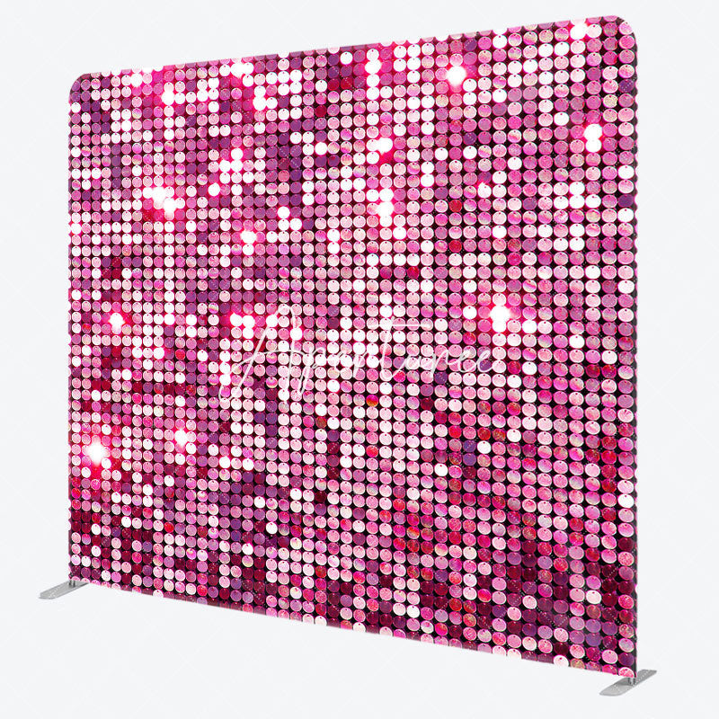 Aperturee - Aperturee Hot Pink Glitter Sequin Party Square Tension Backdrop