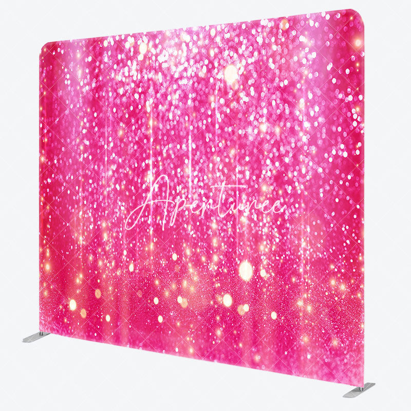 Aperturee - Aperturee Hot Pink Gold Glitter Party Pillow Cover Backdrop