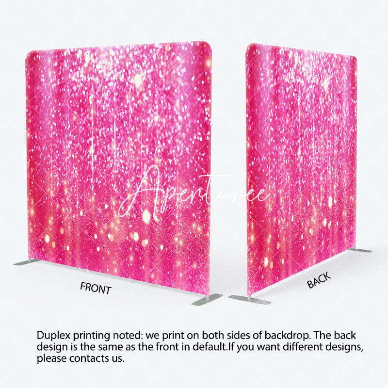 Aperturee - Aperturee Hot Pink Gold Glitter Party Pillow Cover Backdrop