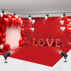 Aperturee - Aperturee Hot Red Love Balloon Valentines Day Room Set Backdrop