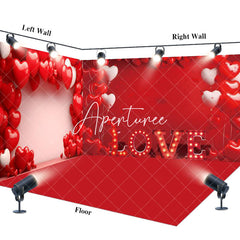 Aperturee - Aperturee Hot Red Love Balloon Valentines Day Room Set Backdrop