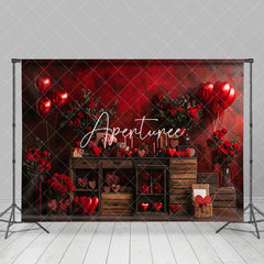 Aperturee - Aperturee Hot Red Wall Balloons Rose Valentines Day Backdrop