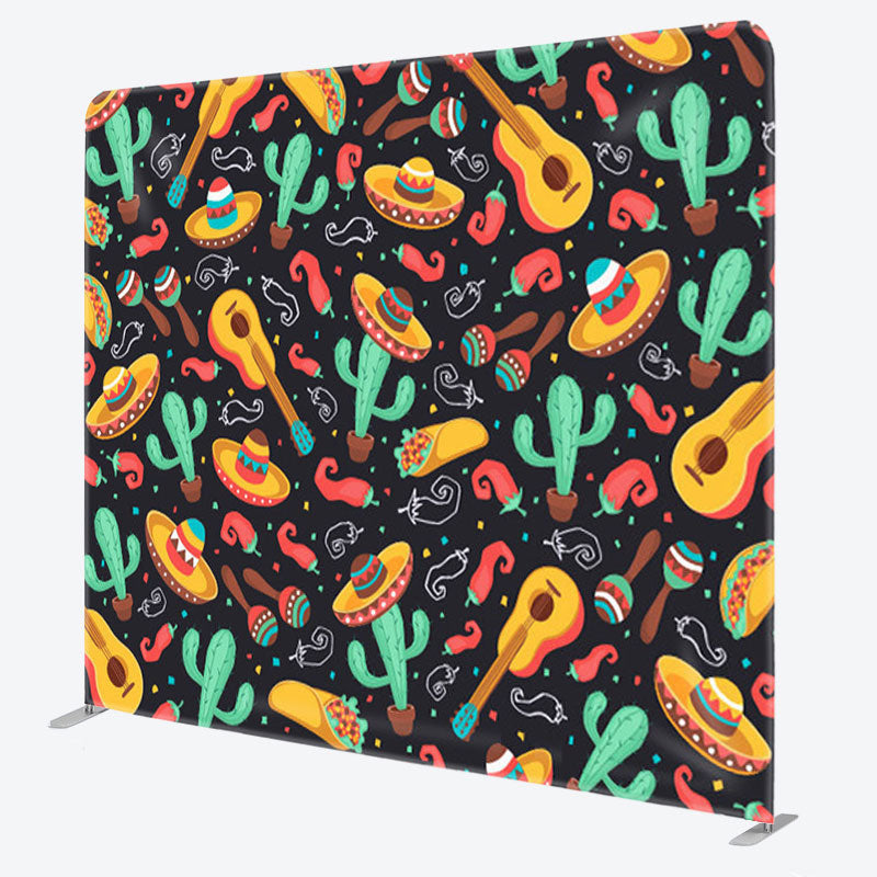 Aperturee - Aperturee Hot Sombrero Cactus Guitar Black Mexican Fiesta Backdrop