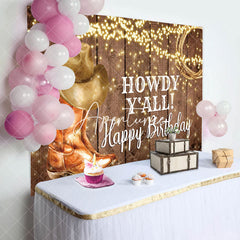 Aperturee - Aperturee Howdy Yall Cow Boy Glitter Wooden Birthday Backdrop