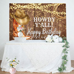 Aperturee - Aperturee Howdy Yall Cow Boy Glitter Wooden Birthday Backdrop