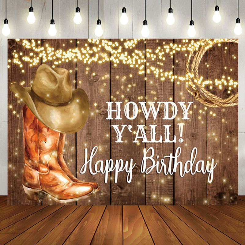 Aperturee - Aperturee Howdy Yall Cow Boy Glitter Wooden Birthday Backdrop