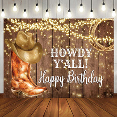 Aperturee - Aperturee Howdy Yall Cow Boy Glitter Wooden Birthday Backdrop