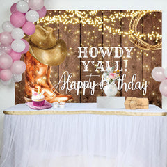 Aperturee - Aperturee Howdy Yall Cow Boy Glitter Wooden Birthday Backdrop